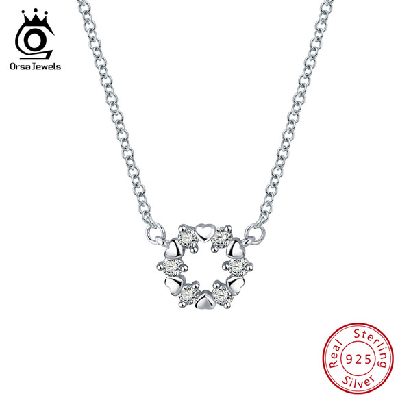 ORSA JEWELS Real 925 Sterling Silver Women Necklaces AAA Cubic Zircon With Heart Shape Pendant Fashion Female Jewelry SN84