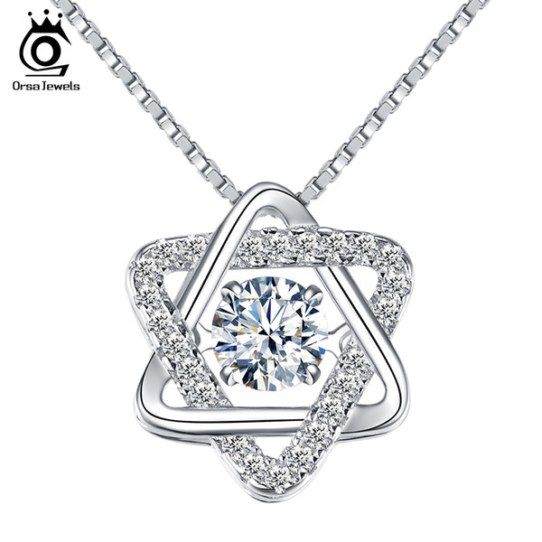 ORSA JEWELS Real 925 Silver Women Star Pedant Necklaces with Charming Movable CZ Fashion Fine Jewelry Christmas Gift SN51