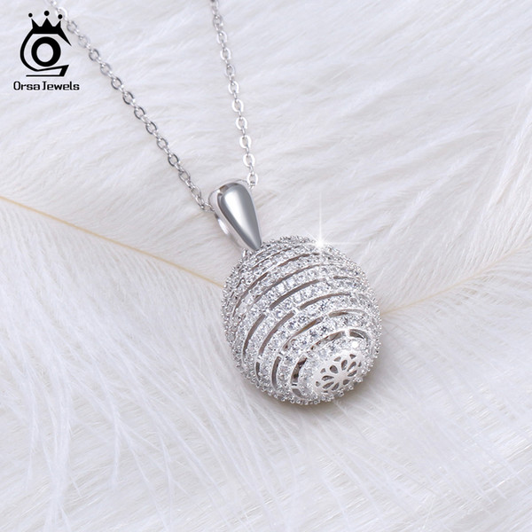 ORSA JEWELS Top Quality Trendy Round 925 Sterling Silver Necklace & Pendant AAA CZ Necklaces With 45CM Chain SN74