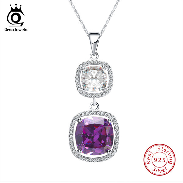 ORSA JEWELS 925 Pedants And Necklaces Women Sterling Silver Big Cubic Zircon Female Necklace Fashion Party Jewelry SN69