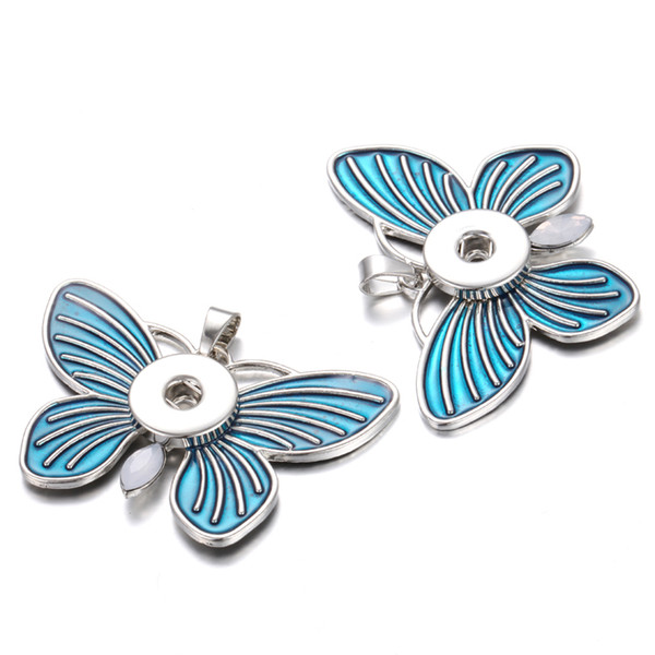 Hot Sale Noosa Chunks Jewelry 18mm Snaps Button Pendant Blue Butterfly Snaps Pendant Necklaces Without Chains for Women