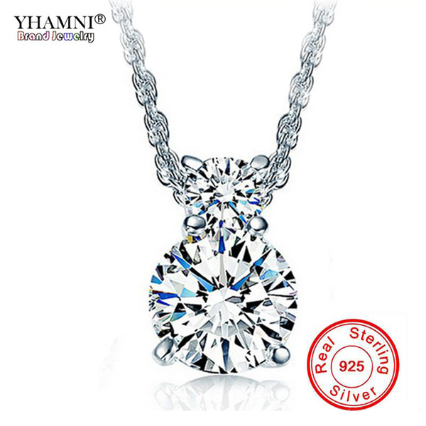 YHAMNI Hearts & Arrows Cut 0.6 ct Top Quality CZ Diamond Round Pendant Necklace 100% 925 Silver Jewelry For Women BKN025