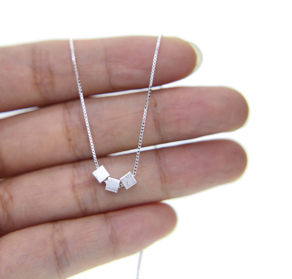 2017 factory fine 925 sterling silver brushed tiny square beaded 0.65mm dainty delicate box chain 925 silver girl necklace