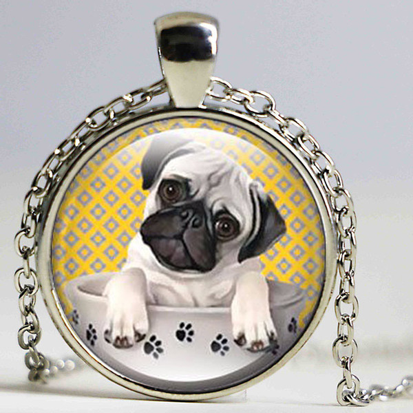 New Vintage Necklace Dog Pendant Glass Photo Pendant Necklace Glass Picture Pendant