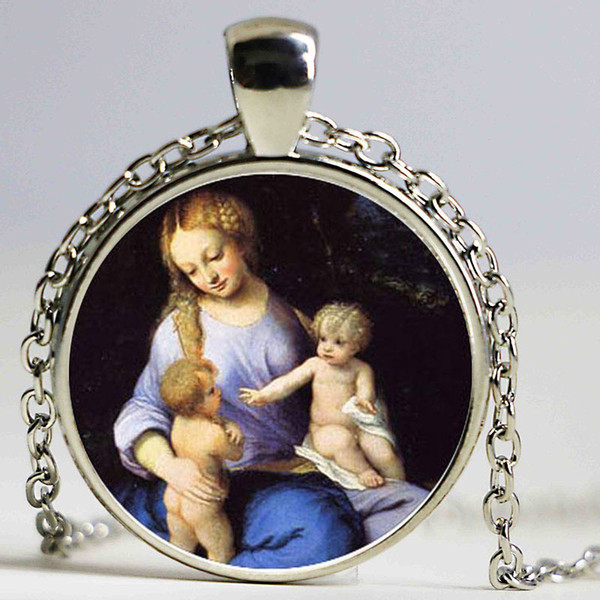 6 Style Virgin Mary Mother of Baby Neckalce Jesus Christ Christian Jewelry Glass Photo Necklace Xmas Gift Fashion Necklaces For Women