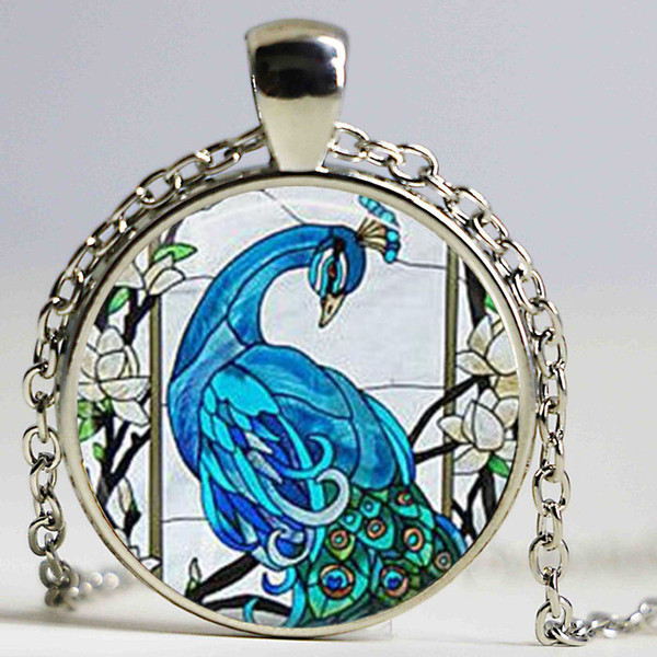 Blue Peacock Photo Pendant Choker Necklace Men Women Peacock Necklace Peacock Pendant Bird Jewelry Bird Necklace