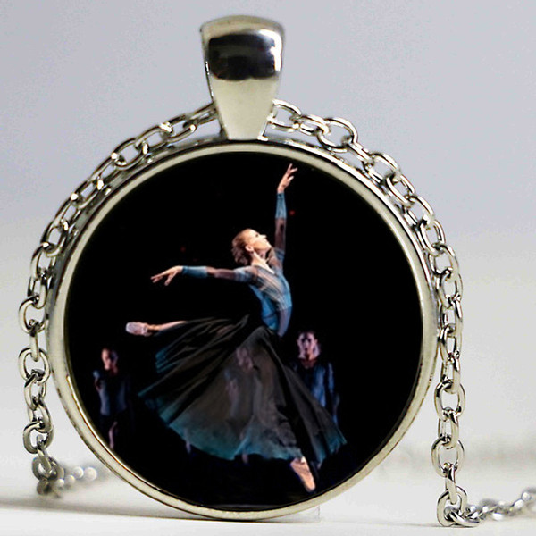 Wholesale Ballerina Pendant Necklace Beautiful Dance Jewelry Glass Cabochon Necklace Sliver Art