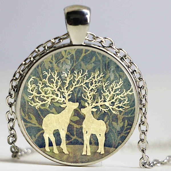 Elk Deer Pendant Necklace New Punk Round Glass Necklace Elk Deer Necklaces For Teen Girls Under 5 Dollars