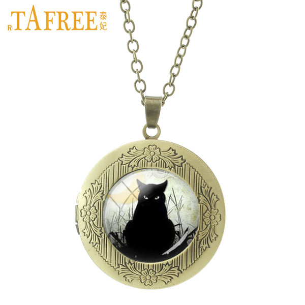 TAFREE Black Cat Pendant Necklace Hottest Vintage Art Cameo Locket Necklace Pendant Choker Statement Necklace Jewelry Gifts N698