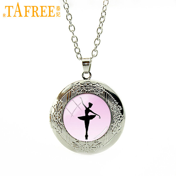 TAFREE Ballerina Dancing Glass Pendant Necklace vintage elegant Dance Class Teacher Gifts Ballet locket necklace jewelry DC071