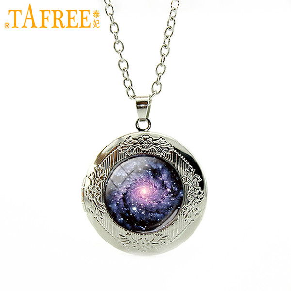 TAFREE Fashion nebula locket necklace Art Triangle Glass Cabochon Dome Simple design galaxy universe space pendant jewelry N910