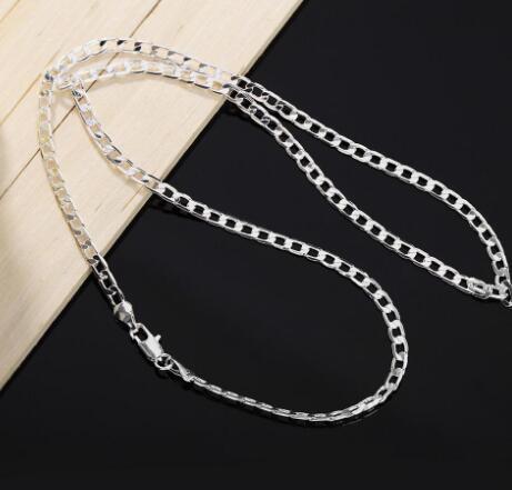 4MM 925 Sterling Silver Curb Chain Necklace Fashion Men Style Necklace Lobster Clasps Chains pendant Jewelry 16 18 20 22 24 26 28 30inches