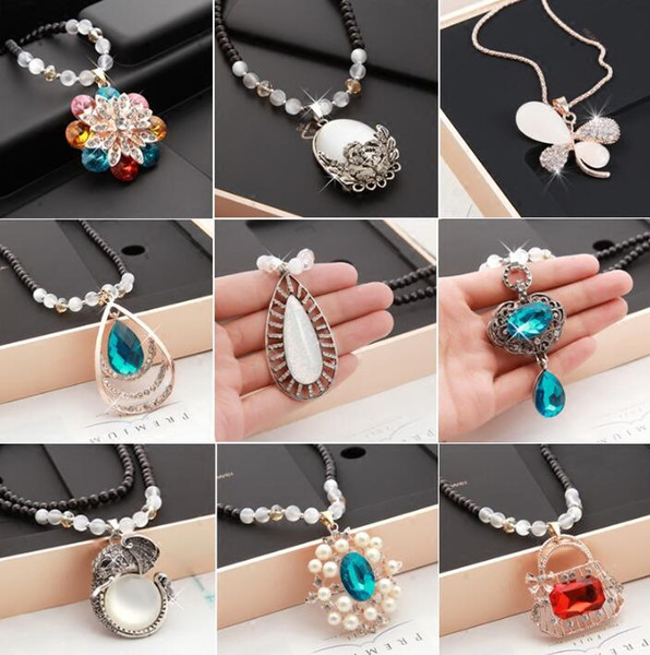 Autumn Winter Women Vintage Gold Silver Crystal Flower Elephant Peacock Necklaces Pendant Statement Long Sweater Chain Necklaces Jewelry