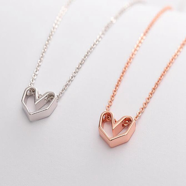 S925 Sterling Silver Hollow Love Heart Necklace Pendant Short Collares Clavicle Chain Necklace For Women Wedding Jewelry friendship Gift NEW