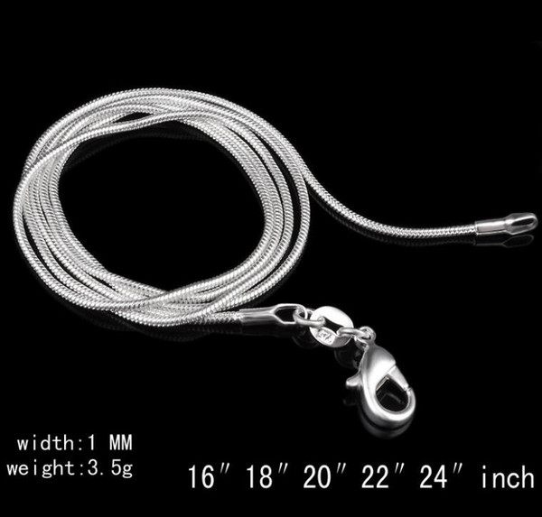 100 pcs 925 Sterling Silver Smooth Snake Chain Necklace Lobster Clasps Chain Necklace Jewelry Size 1mm 16inch --- 24inch Big Promotions !