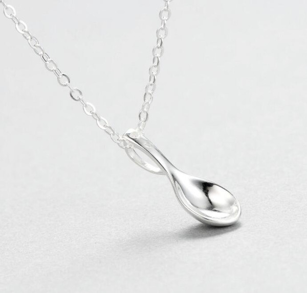 925 Sterling Silver Spoon Shape Pendant Necklaces Love Heart Tableware Choker 18