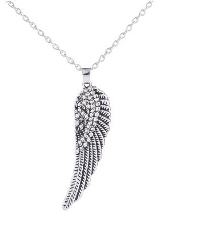 lemegeton Fishhook Dropshipping Rhinestone Feather Left and Right Angel Wings Women Men Pendant Necklace Vintage Jewery