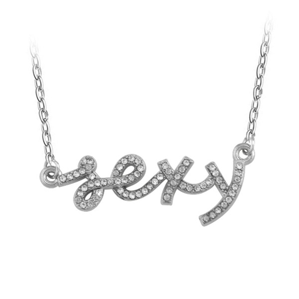 lemegeton Fashion Simple Design Sliver Plated Letter Sexy Shape Clear Crystal Stone Embedded Pendant Necklace With Link Chain