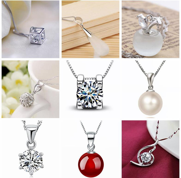 45 styles 925 Sterling Silver Pendant Necklace without Chain Fashion Charms pendants necklaces pearl Crystal flower pendants jewelry