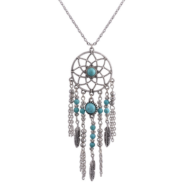 New fashion jewelry dream Necklace Ethnic style Fringed feathers Turquoise Necklaces Bohemia jewelry with extra free sample randomly