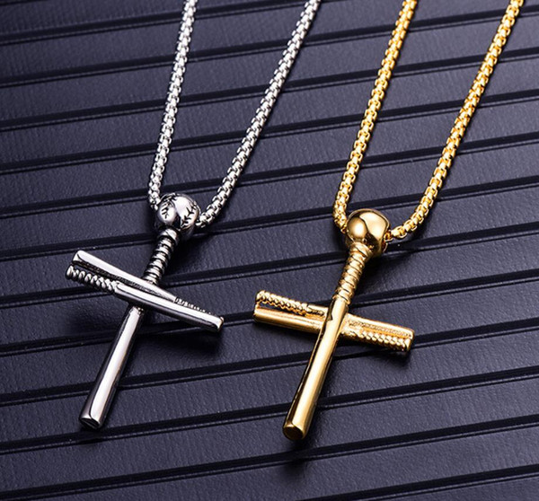 Men's Fashion Titanium steel Pendant Baseball Bat Classic Cross Necklace