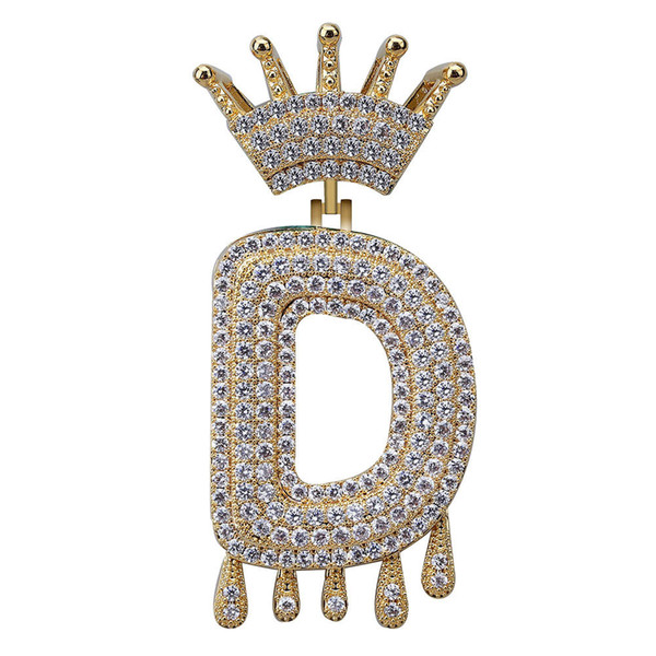 Hip Hop A-Z Custom Name Crown Drip Letters Necklaces Pendant Chain For Men Women Gold Silver Color Cubic Zircon Jewelry