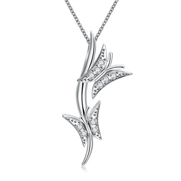 hot sale Butterfly stone sterling silver plate Necklace fit women,wedding 925 silver pendant Necklace with chains EN702