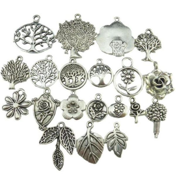 Mix Vintage Silver Tone Tree Plant Tree of Life Pendant Dangle Charm Jewelry Wholesale