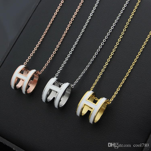 Brand 316L Titanium steel pendant snake necklace with enamel H shape in many colors 48cm length high quality jewelry free shipping