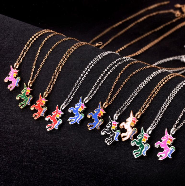 Hot Fashion Colorful Women Unicorn Pendant Necklace Alloy Plating Chain Jewelry Lovely Gift Decor Free Shipping