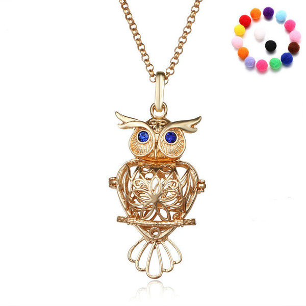 Aromatherapy Essential Oil Diffuser Necklaces Hollowed Out Owl Diffuser Locket Necklace Fashion Necklace Jewelry 3 Colors