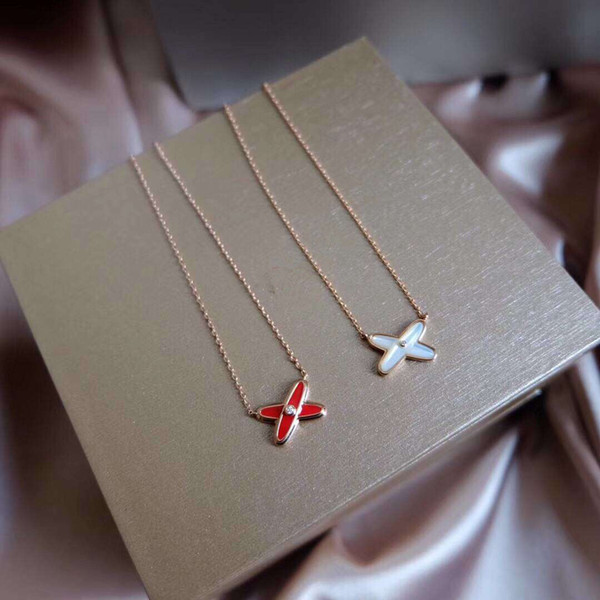 Luxury Famous Brand S925 Sterling Silver White And Red Ceramic Cross Pendant Necklace For Women Jewelry