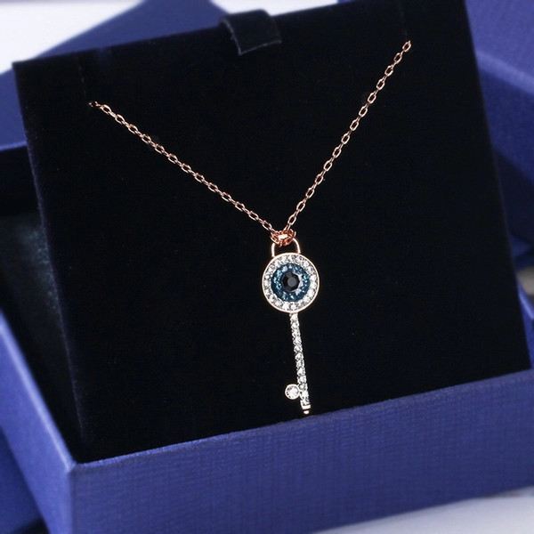 2018 Special Offer Real S925 Silver Crystal Devils Eye Necklace Fashionable Lady Clavicle Chain Key Angel Pendant Jewelry Wholesale