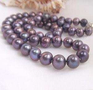 NEW FINE PEARL JEWEJRY Genuine10-11mm 22nches Akoya Black purple Pearls Necklace 925silver