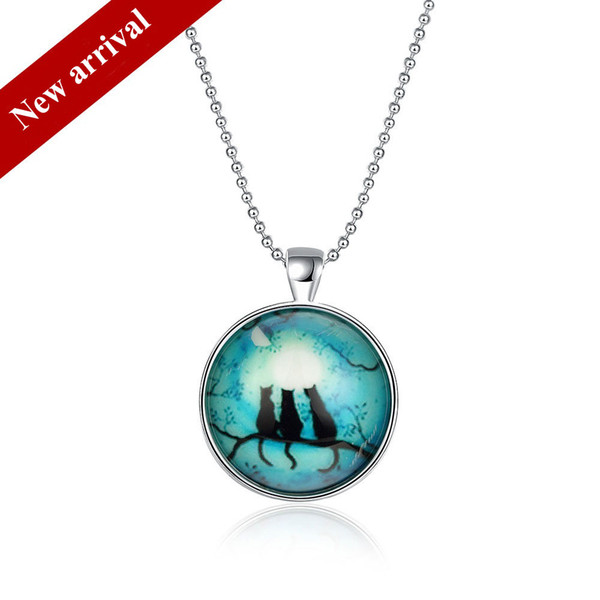 Brand New European and American fashionable ornaments noctilucent necklace crystal glass creative Cat Pendant free shipping