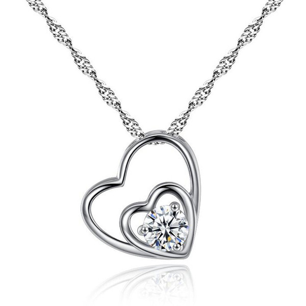 Fashion 925 Sterling Silver Heart Necklace Women Slides Shining Cubic Zirconia Pendant Necklaces Designer Love Necklace Snap Jewelry