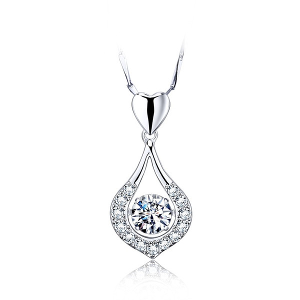 Women Wedding Bride Necklace 925 sterling silver Heart Pendant Crystal Necklace