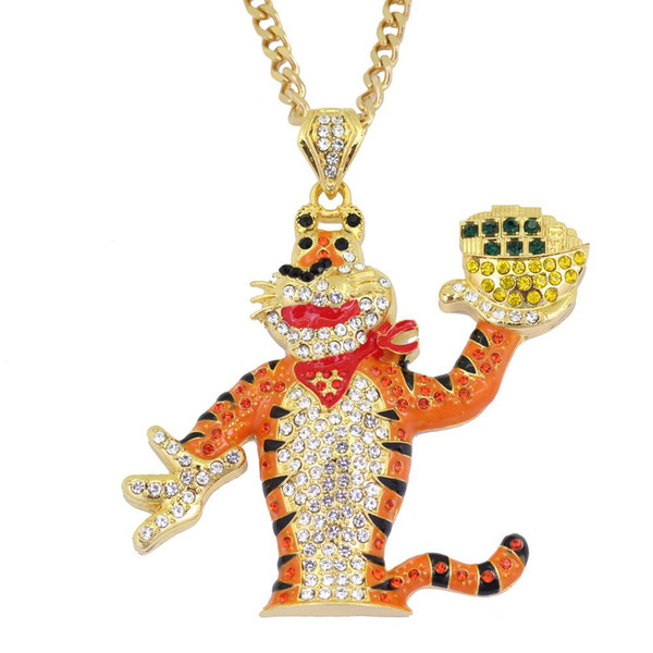 Men 2 Colors Bling Bling Iced Out Large Size Cartoon Tiger pendant Hip hop Necklace Jewelry 30inch Link chain