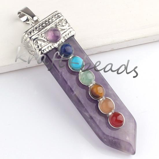 10pcs Natural Silver Plated Amethyst Crystal Gem Sword Taper Healing Chakra Pendant Charms Jewelry Fit Necklace