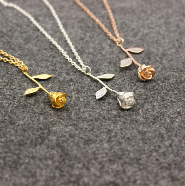 New Luxury Women Fashion Delicate Rose Necklace Final Rose Flower Rose Gold Silver Pendant