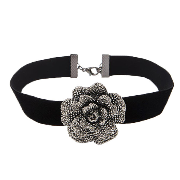 New Black Velvet Choker Necklace Gothic Handmade Retro Flower Pendant Jewelry high quality as gift free shipping with tracking number