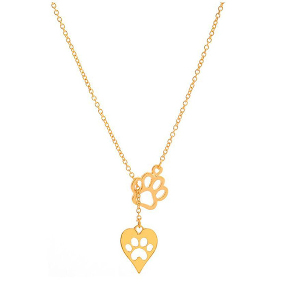 2017 punk bear paw Electrocardiogram dog footprints chain necklace Cat's paw feet Gold plated Pendant Necklaces statement Jewelry