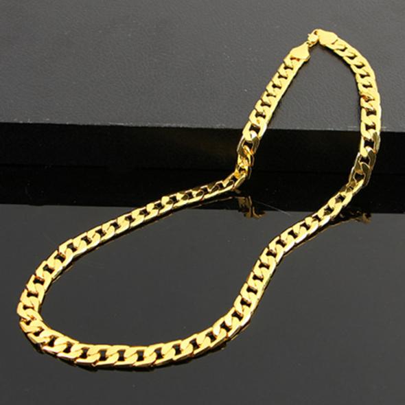 2017 New 6MM Dia Yellow Solid Gold Filled Cuban Chain Necklace Thick Mens Jewelry Womens Cool for dad boyfriend birthday gift