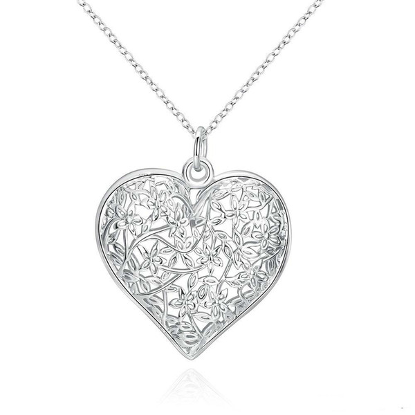 Fashion Frosted Flower Pattern Pendant Simple Hollow Heart-shaped Pendant 925 Sterling Silver Jewelry Chains For Women Men Locket Necklaces