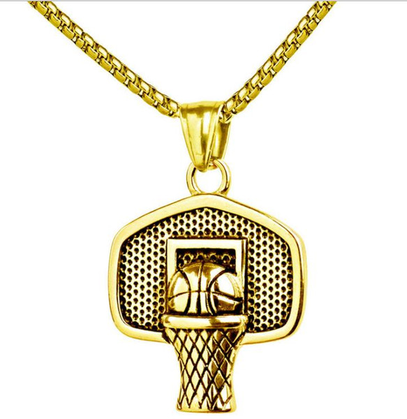 Hip Hop Iced Out Gold silver Plated Mini Basketball Rim Pendant Necklace Long Chain Necklaces Mens Jewelry Gold Silver 2 Colors Fashion