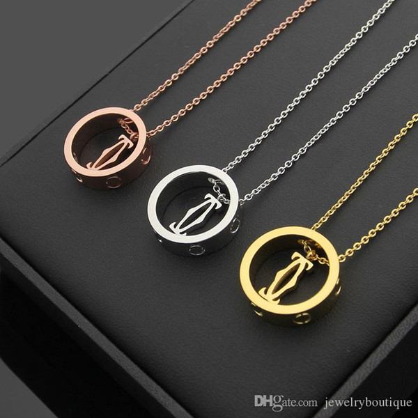 316L Titanium steel with round ring and Special logo pendant necklace women jewelry gift in 44.5cm length PS5115