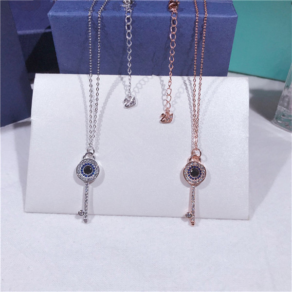 New Arrival Women 925 Silver Necklace Real Sterling Silver Evil Eye Pendant Necklace Fashion Key Locket Clavicle Chain Necklace