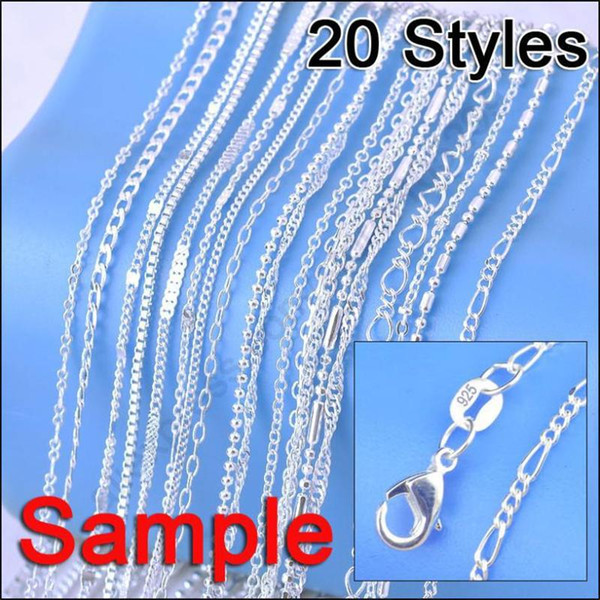 Necklaces Chains Jewelry Order Mix 20 Styles Genuine 925 Sterling Silver Link Necklace Set Chains+Lobster Clasps 925 Tag (20Pcs/Lot)