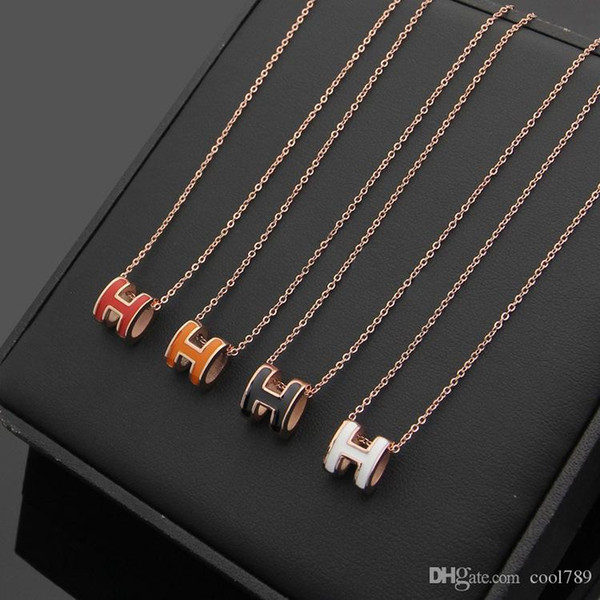 2018 Designer 316L Titanium steel pendant snake necklace with enamel H shape in many colors 47cm length jewelry free shipping