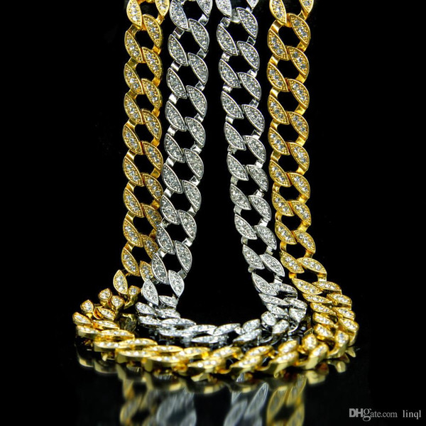 New Arrival Miami Cuban Link Chain Gold Plated Fully Iced Out Hip Hop Bling 2016 Hot Sale Promotion Chain Free Shipping KKA1546